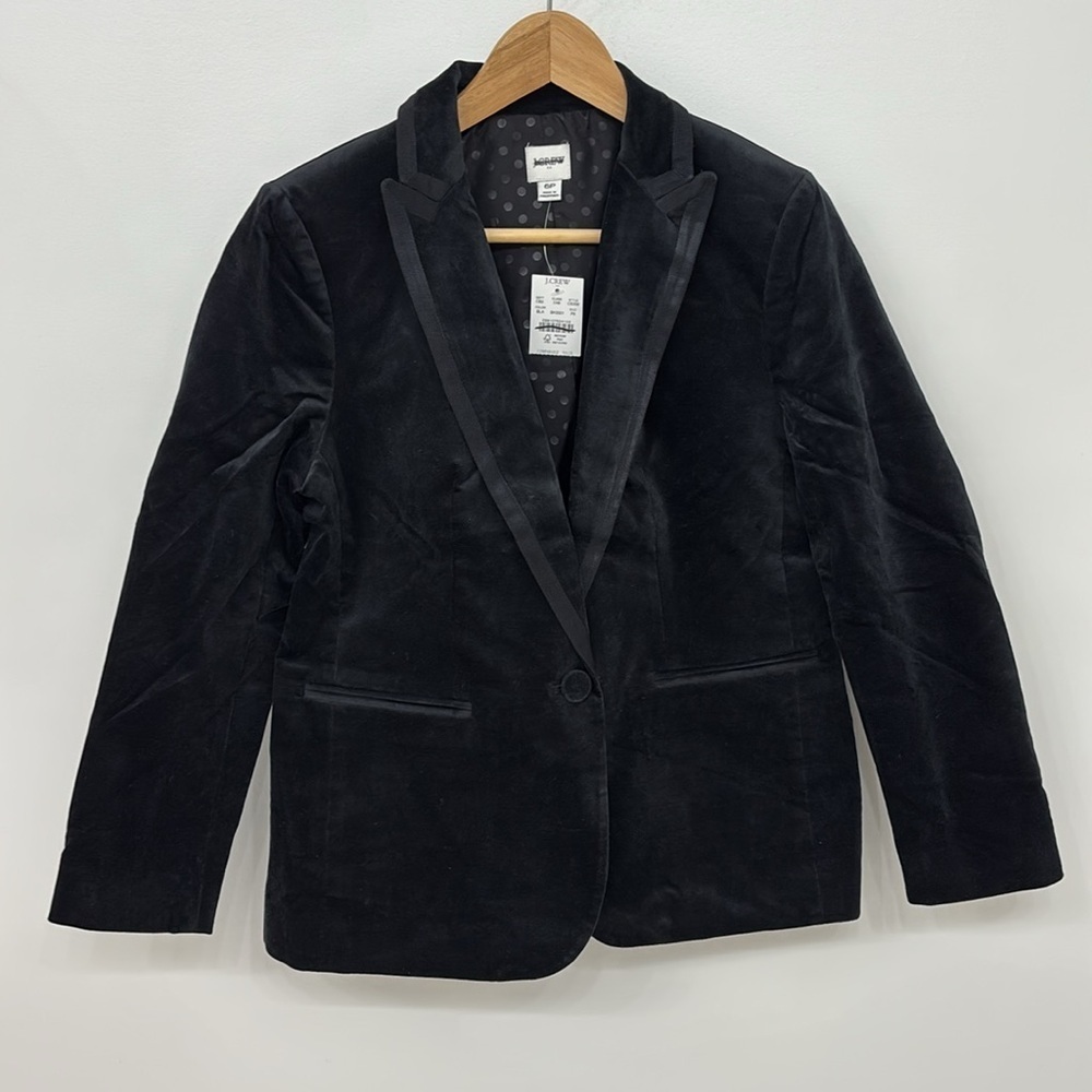 NWT J. Crew Petite Black velvet one-button blazer Piped Ribbon trimmed poetcore - Picture 4 of 8